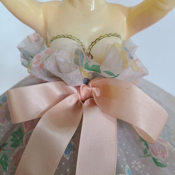 Vintage Lady In Dress MCM Lamp Celluloid Plastic Floral Swiss Dot Hoop Skirt - Picture 6 of 16